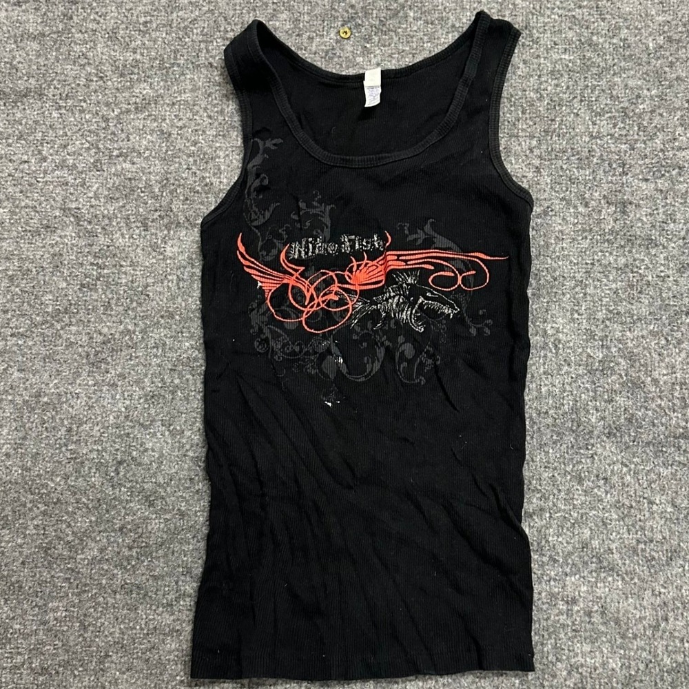 Nike Fish Tank Top Womens Size M Black Ribbed Graphic Y2K Slim Fit Cotton